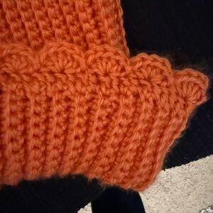 Vibrant Orange Crochet Knit Beanie Hat One Size